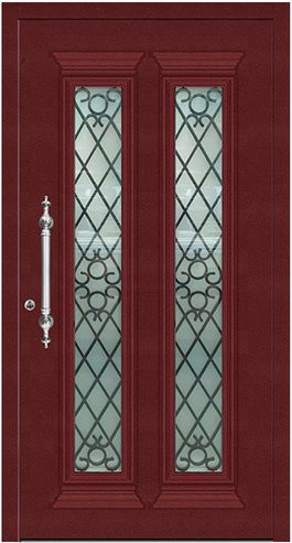 KNOCK Aluminium-Haustür Marte in Purpur-Rot mit Glaseinsatz und Widerstandsklasse RC2 - Bild 1