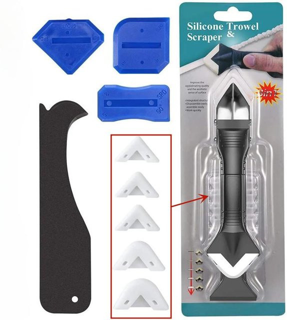 ALLSOME 5-in-1 Abdichtungswerkzeug-Set in Blau mit Silikonkelle, Schaber und Eckenfinisher für Küche, Bad und Fenster - Bild 1