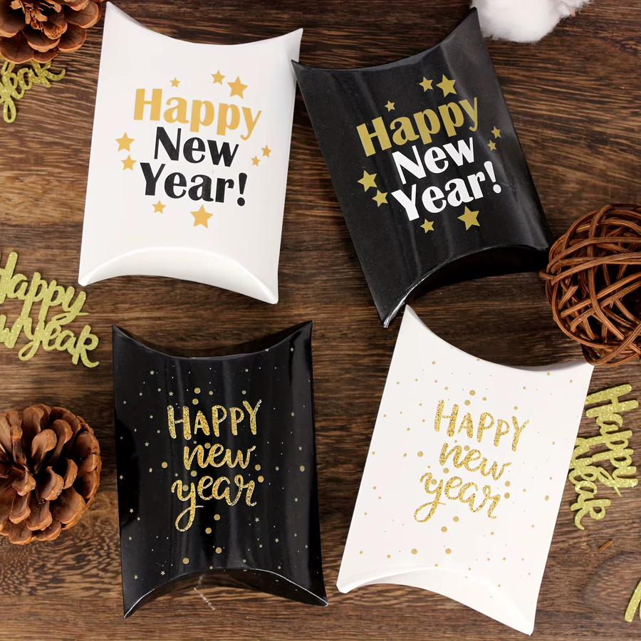 Geschenkboxen mit Frohes Neues Jahr Muster in Schwarz und Gold für Silvester Feiern aus Papier - Bild 3