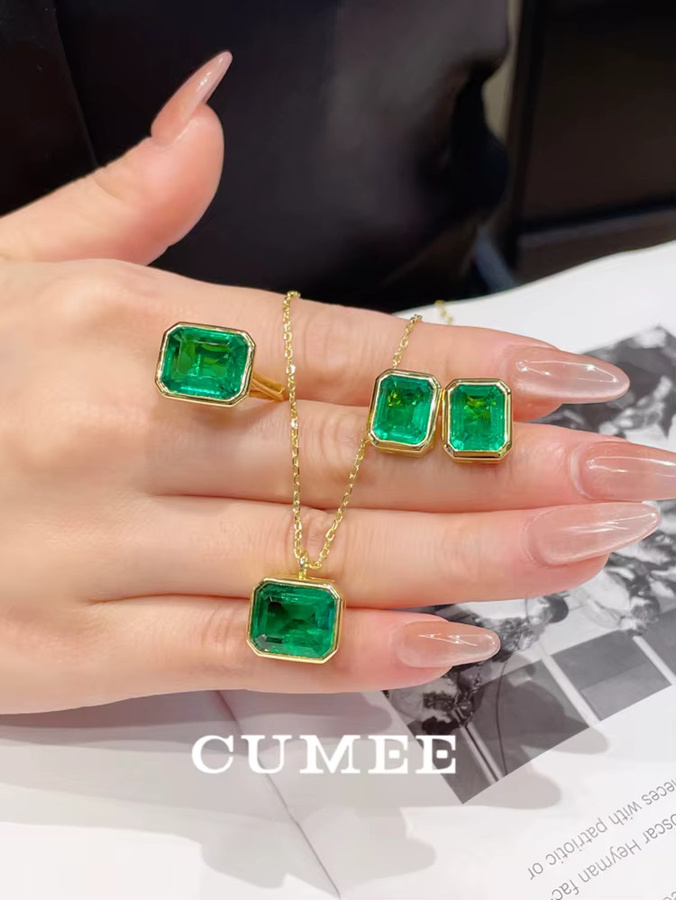 CUMEE Ohrring, 925 Silber, Smaragd, Damen, 18 Karat Gelbgold plattiert - Bild 5