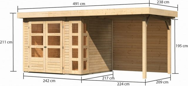 Gartenhaus KARIBU Kerko 3 aus Holz in Beige mit Außenmaßen B: 462 cm, H: 211 cm, T: 217 cm - Bild 2
