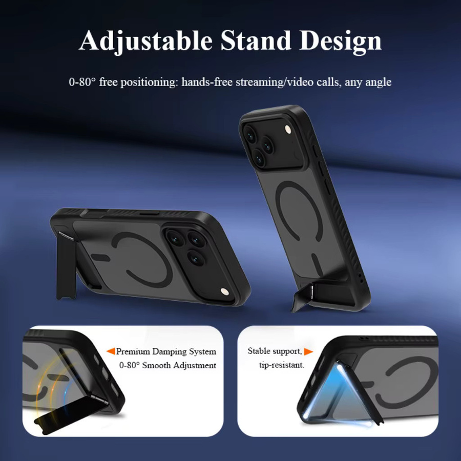 SZMUGUA Magnetische Handyhülle mit unsichtbarem Ständer für iPhone 17 Air, 17e, 16e, 16, 15 Pro Max in Schwarz und Blau - Bild 4