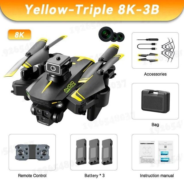 LYZRC KY605S GPS Drohne mit 8K Kamera, Drei Weitwinkel-Kameras, Hindernisvermeidung und optischer Fluss Positionierung, Gelb - Bild 1