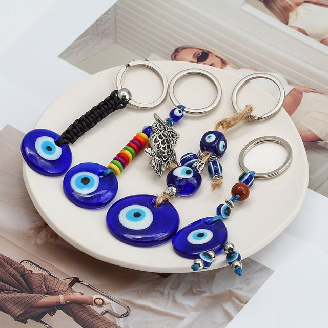 Rinhoo Anhänger, Türkisch blau böser Blick, Messing, Silber, Unisex - Bild 1
