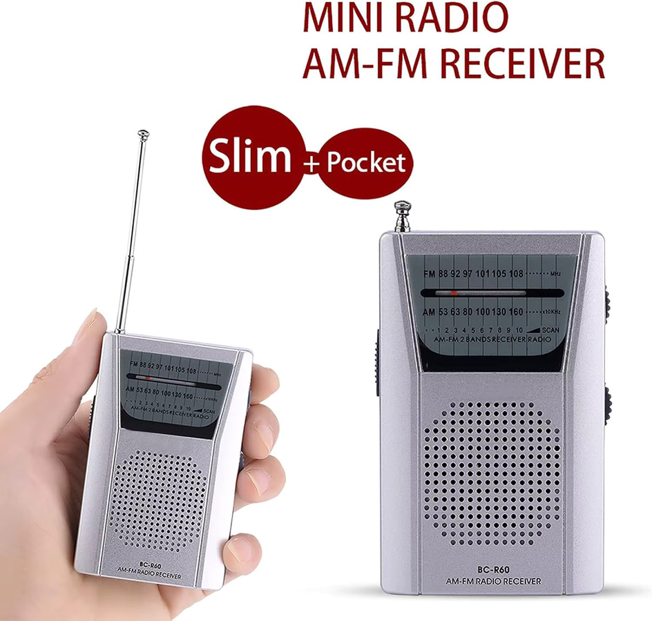 YITHOR Tragbares Batteriebetriebenes Radio mit Lautsprecher und Kopfhöreranschluss in Silber, FM/AM Empfang - Bild 5