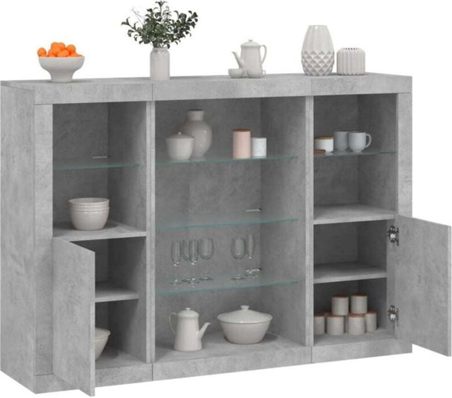 3er-Set moderne Sideboards mit LED-Leuchten aus Holzwerkstoff in Betongrau von Vidaxl - Bild 1