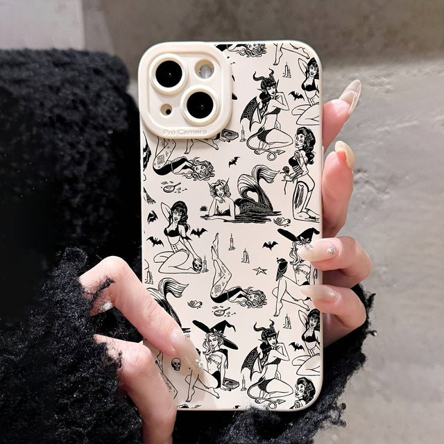 Schutzhülle mit Creative Witch Bat Print Angel Eyes für iPhone 17, 16, 15, Plus, Pro, Max Series in Beige und Multicolour - Bild 1