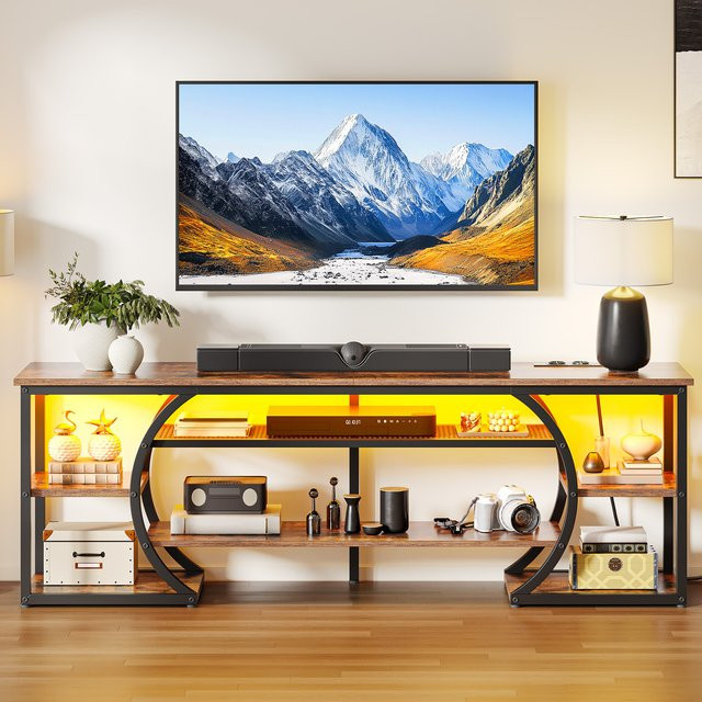 YITAHOME Mobiler TV-Ständer in Rustikalem Braun mit RGB-LED-Leuchten und Anschlüssen für bis zu 70-Zoll-Fernseher, Breite: 160 cm - Bild 1