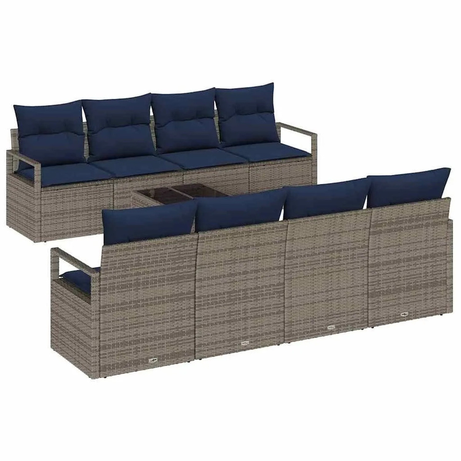 vidaXL Sofa Set aus Poly Rattan in Grau und Blau mit 7-teiligem Zubehör und Kissen - Bild 2