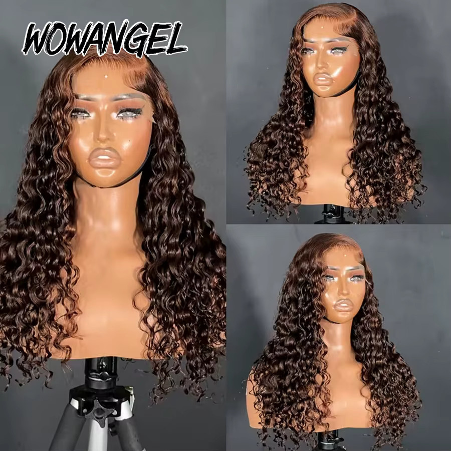 wowangel Wasserwellen-Perücke, 100 % Echthaar, 5x5 HD Lace Closure, Schokoladenbraun - Bild 3