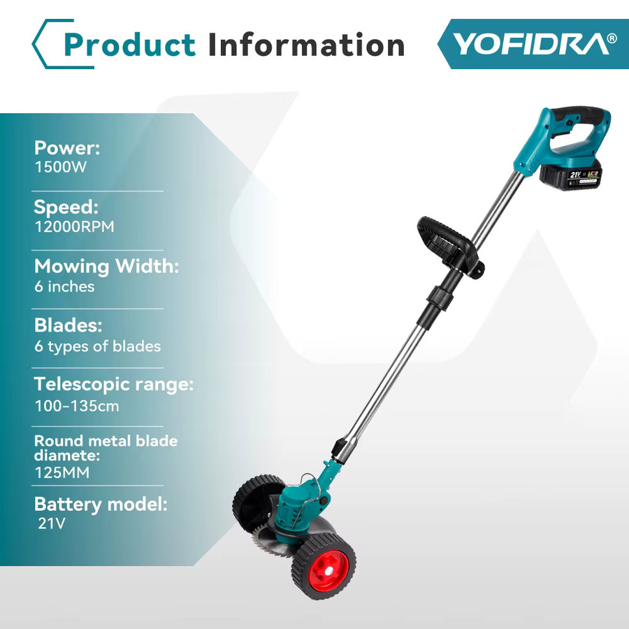 YOFIDRA Elektrischer Rasenmäher 1500W Handgeführter kabelloser Rasentrimmer für Makita 21V LXT Akkus - Bild 2