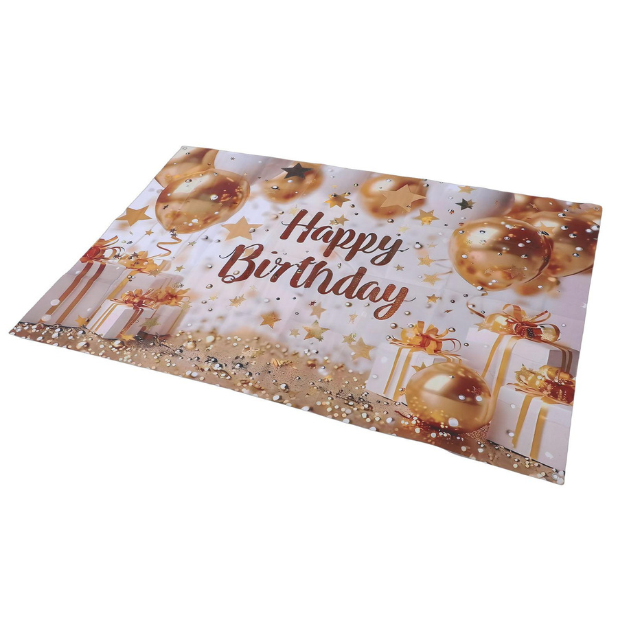 Koogeelife Happy Birthday Banner mit Stern-Muster in Gold und Weiß, Hintergrunddekoration für deine Geburtstagsparty, Breite: 99,8 cm, Höhe: 149,9 cm - Bild 3