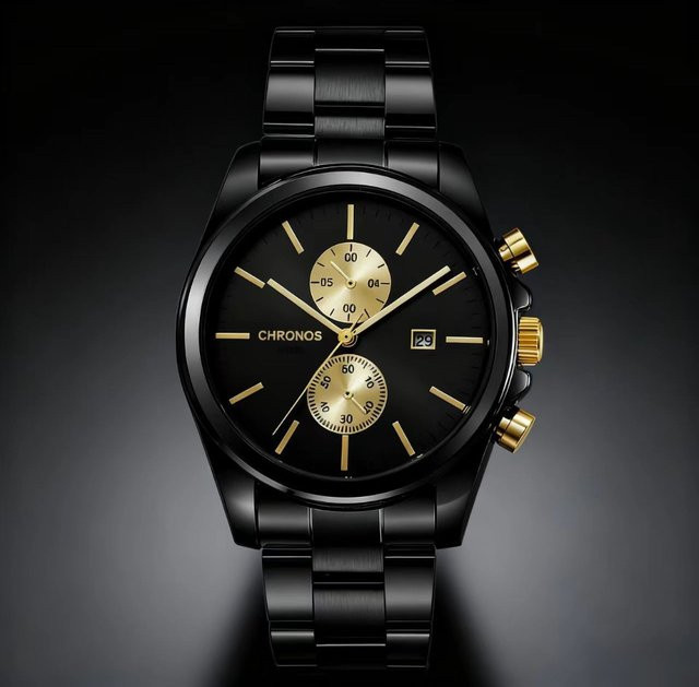 Chronos Armbanduhr Edelstahl, Quarz, Schwarz, Herren - Bild 1