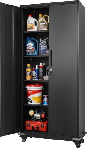 VEVOR Metallschrank Schwarz mit 4 verstellbaren Einlegeböden und abschließbaren Magnettüren, Höhe: 184,5 cm, Breite: 80,0 cm, Tiefe: 40,0 cm - Bild 1