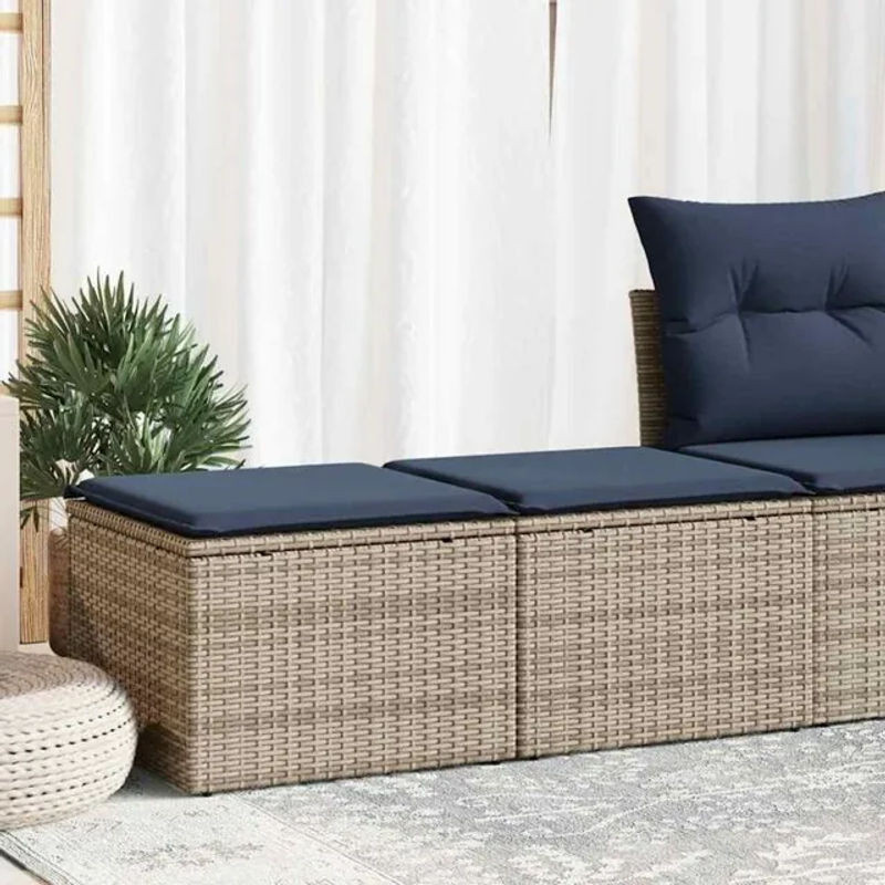 2-teilige Garten-Sofagarnitur aus Poly-Rattan und Akazienholz in Grau von vidaxl mit modularen Segmenten und abnehmbaren Kissenbezügen - Bild 1