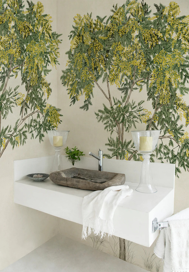 Isidore Leroy Wandtattoo Mural Arbustes Naturel Mimosa in Grün, Gelb und Multicolour - Bild 1