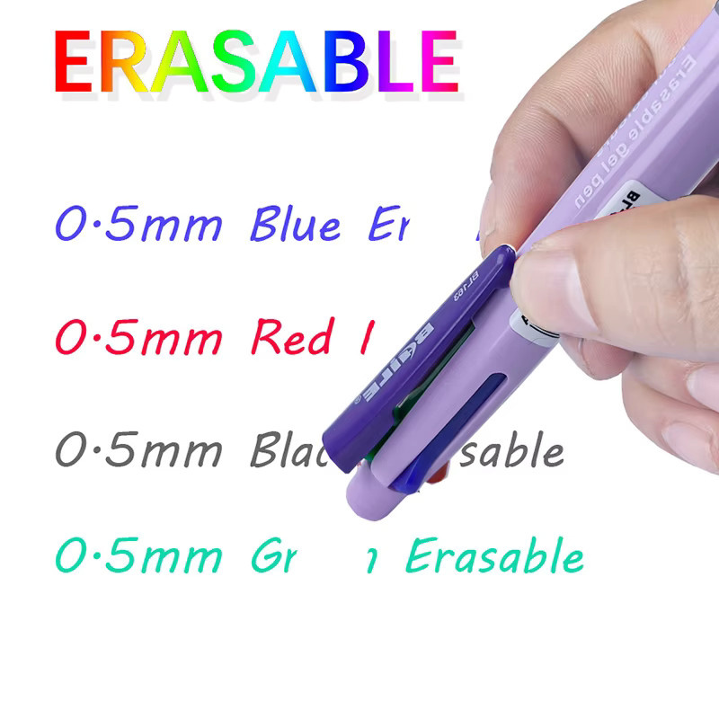 MROOFUL 4-in-1 Radierbarer Gelstift in Mehrfarbig, 0,5 mm Abwaschbarer Kugelschreiber für Schule und Schreibwaren - Bild 2
