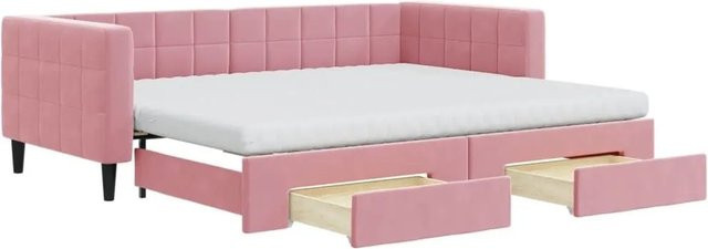 vidaXL Tagesbett ausziehbar mit Schubladen in Rosa, Samt, B/T/H: 90 x 200 x 68 cm - Bild 1