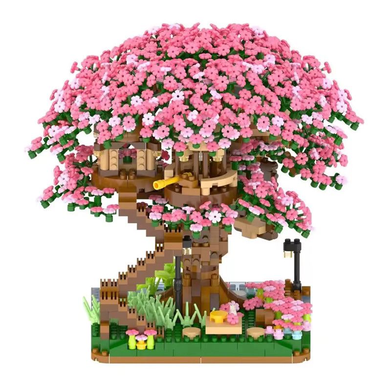 KNEW BUILT Sakura-Baum-Mikroblöcke mit LED-Leuchten als Kirschblüten-Baumhaus-Modell und romantisches 3D-Nachtlicht-Dekor - Bild 3