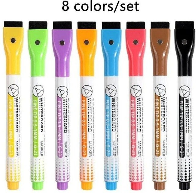 Super Six Magnetische Whiteboard-Marker Set mit extrafeiner 0,5 mm Spitze in 8 Farben, Grau - Bild 1