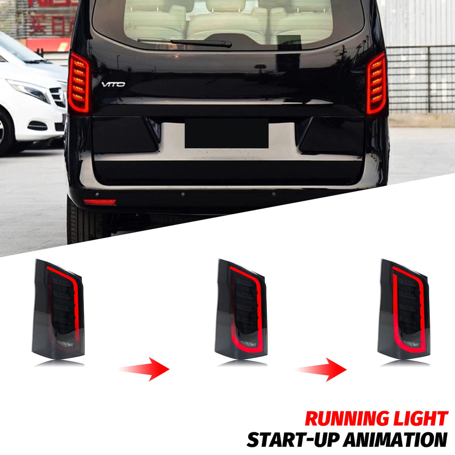 Schwarze LED-Rückleuchten mit sequenziellem Blinker für Mercedes Benz Vito und Metris (Baujahr 2016-2023) - Bild 3