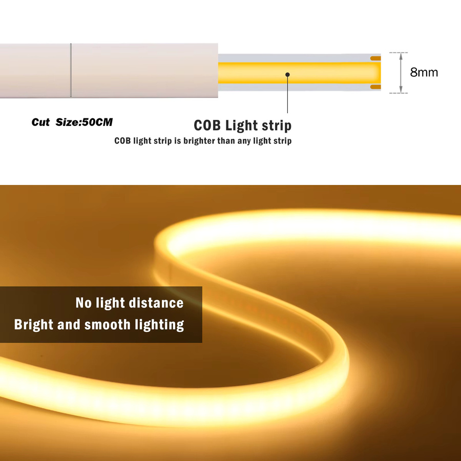 KISUFU COB-LED-Neonstreifen in Warmweiß, wasserdichter IP67 Silikon-LED-Streifen mit Dimmer und Netzteil, flexibler linearer Lichtstreifen für moderne Raumdekoration - Bild 5