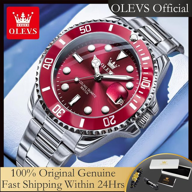 OLEVS Armbanduhr, Quarz, Edelstahl, Schwarz, Herren - Bild 1