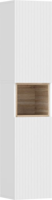 HOMCOM Badezimmerschrank mit 2 Türen und offenem Fach in Weiß und Holzton, B/T/H: 30 x 24 x 140 cm - Bild 1
