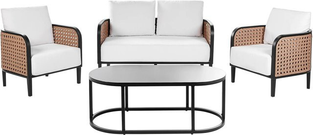 Beliani Sitzgruppe MONTEFALCO in Cremeweiß mit Outdoor-Sofa, Lounge-Sesseln und Couchtisch aus Aluminium und wetterfestem Polyester im Boho-Stil - Bild 1