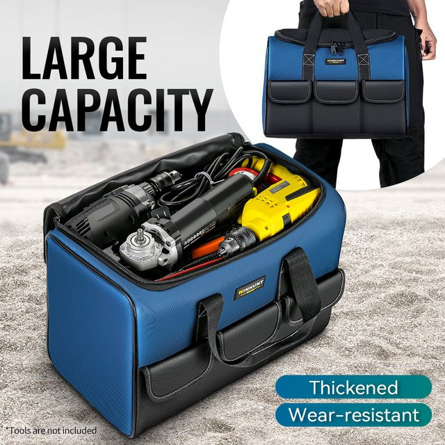 Robuste Werkzeugtasche von WINHUNT in Blau mit breiter Öffnung und Organizer-Taschen für den Transport deiner Werkzeuge - Bild 1