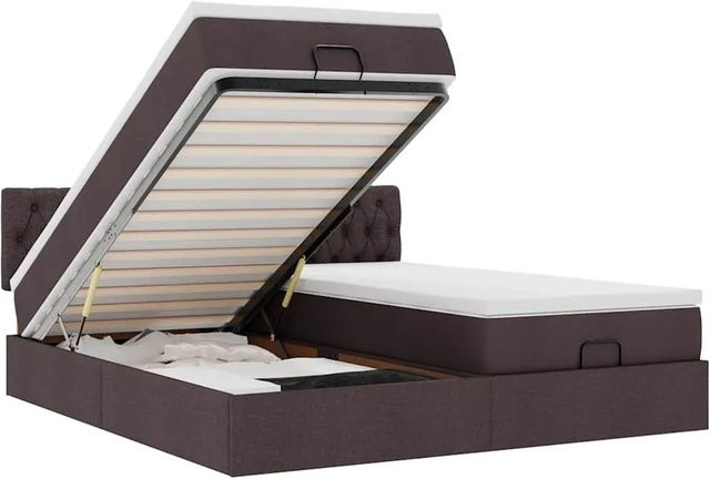 vidaXL Ottoman-Bett mit Matratze, LED-Unterbettbeleuchtung und USB-Ladeport, Dunkelbraun, B/T/H: 200 x 200 x 280 cm - Bild 1