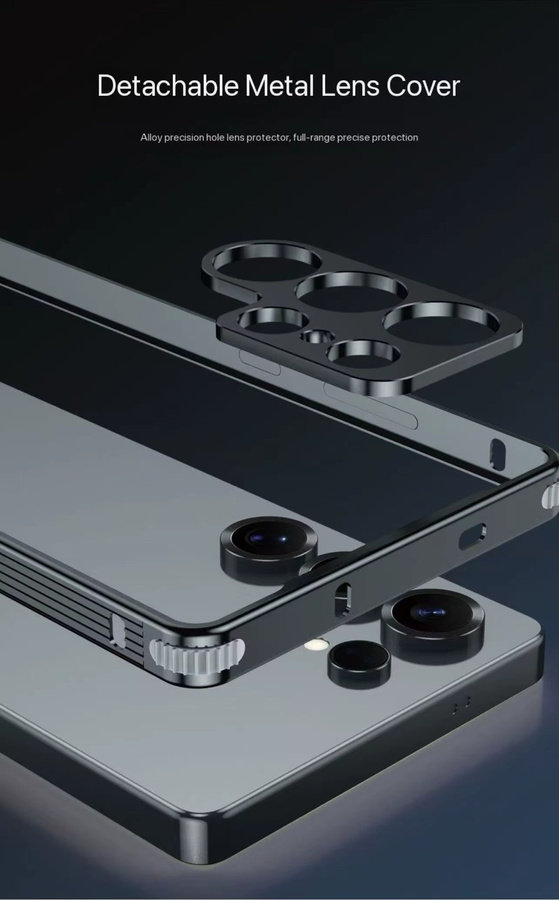 Stoßfeste Aluminium Metall Bumper Schutzhülle für Samsung Galaxy S25 Ultra Plus, S24, A56, A36 5G in Schwarz mit Objektivabdeckung und Wärmeableitung - Bild 2