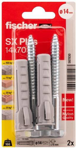 Fischer SX Plus Spreizdübel aus Nylon in Grau, Länge: 70 mm, Durchmesser: 14 mm, 2 Stück - Bild 1