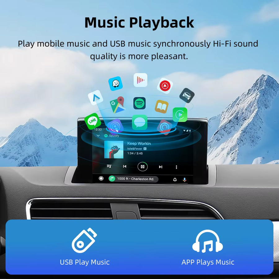 ANYFAR Drahtloses CarPlay und Android Auto Modul für Audi A1 Q3 2012-2018 mit 6,5 Zoll MMI 3G Bildschirm, Bluetooth und USB, Farbe: Schwarz - Bild 2