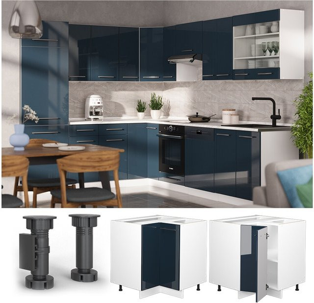 Vicco Eckunterschrank Fame-Line Weiß Dunkelblau Hochglanz Höhe: 87 cm ohne Arbeitsplatte - Bild 1