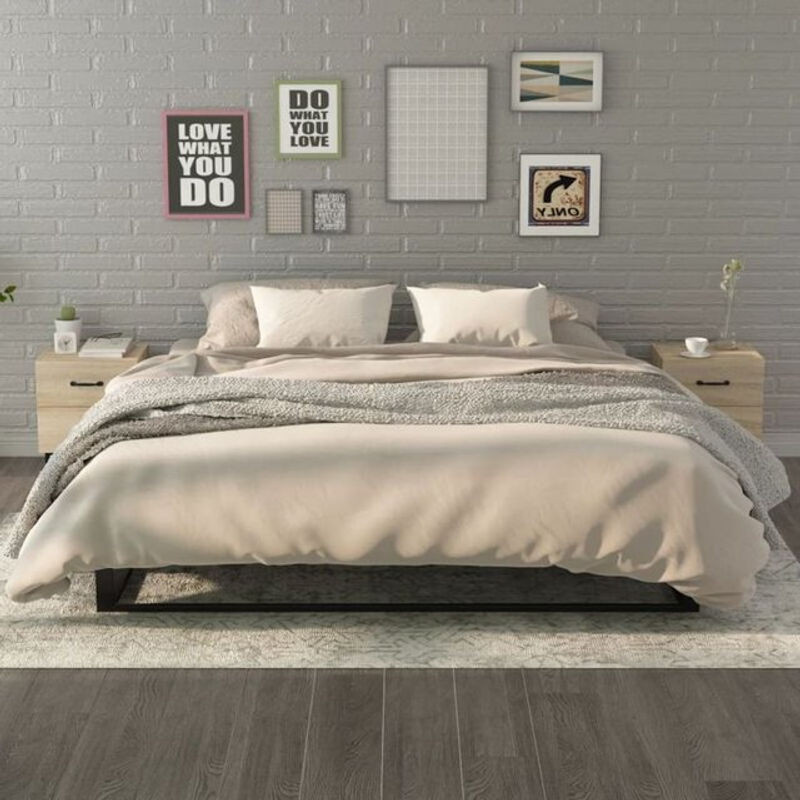 Vidaxl Set 2 Nachttische im Industrial Design aus Holzwerkstoff und Metall, Eiche Natur Braun, B/T/H: 40 x 35 x 47,5 cm - Bild 1