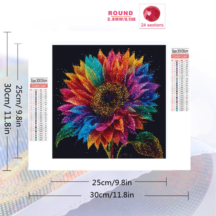 Evershine 5D-DIY-Mosaik-Bastelset Sonnenblume mit Blumen-Motiv in Multicolour, Diamant-Gemälde mit runden Strass-Steinen für Anfänger, B/H: 20 x 20 cm - Bild 2