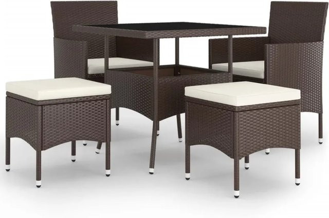 vidaXL 5-tlg Garten-Essgruppe aus Poly Rattan in Braun mit Tisch aus gehärtetem Glas - Bild 1