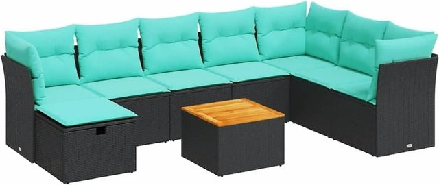 vidaXL 9-teilige Garten-Sofagarnitur aus Poly-Rattan und Akazienholz in Schwarz und Braun mit Kissen - Bild 1