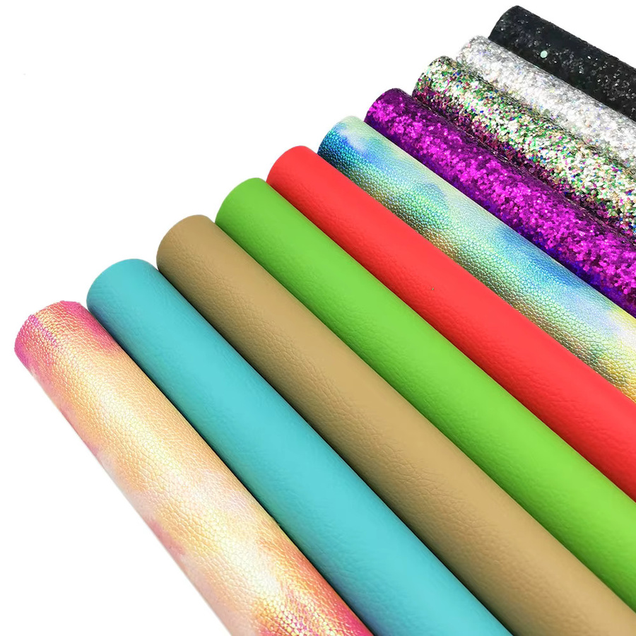10er Set DIY Bastelmaterial aus bedrucktem PU-Leder in Tie-Dye-Optik mit Glitter-Effekt, Multicolour - Bild 3