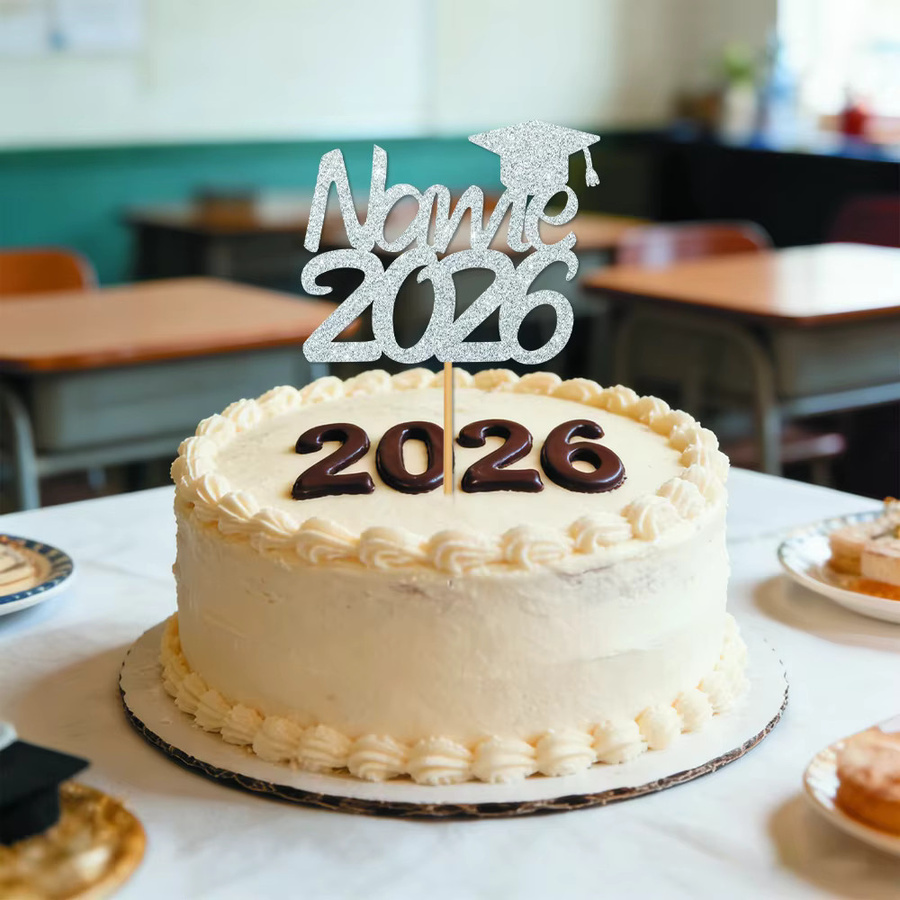 Personalisierter Glitzer-Kuchen-Topper im Abschlusskappen-Design für die Abschlussfeier 2026 von cyuan - Bild 1