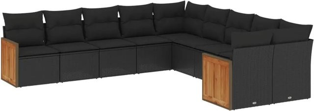 vidaXL 10-teilige Garten-Sofagarnitur in L-Form aus Poly-Rattan und pulverbeschichtetem Stahl in Schwarz mit UV-beständigen Kissen - Bild 1