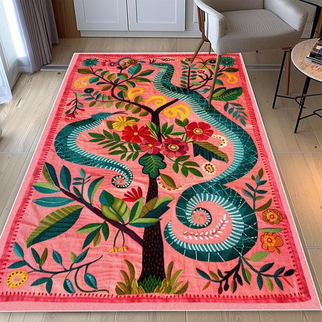 Karpetti Teppich mit Schlangenmuster und floralem Design, rutschfest und waschbar, B/T: 120 x 80 cm, mehrfarbig - Bild 1