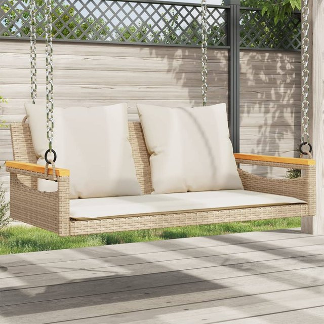 Vidaxl Schaukelbank aus Polyrattan mit Kissen, Beige, B: 109 cm, T: 62 cm, H: 40 cm - Bild 1