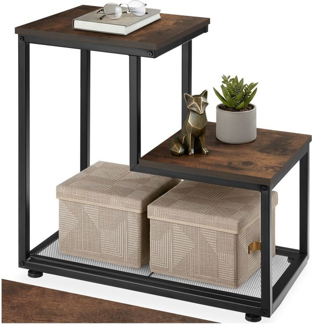 tectake Beistelltisch Halifax Industrial Style in Schwarz und Braun mit 2 Ablagen und Gitterablage, B/T/H: 60,5 x 35,5 x 60,5 cm - Bild 1