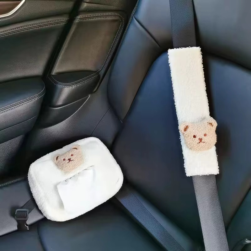 Nette Bär Schulterpolster für Baby-Autosicherheitsgurte und Kinderwagen in Weiß - Bild 3