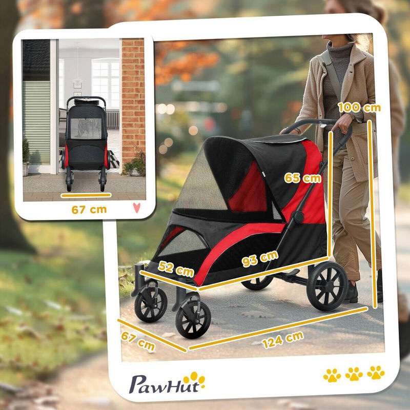 PawHut Hundewagen und Katzenbuggy klappbar für große Hunde und Katzen bis 30 kg, Schwarz - Bild 5