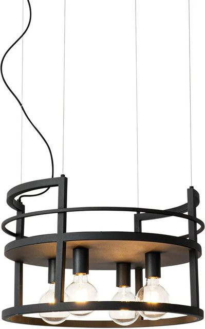 QAZQA Industrielle Hängelampe Schwarz aus Stahl mit rundem 4-Licht-Cage-Design, dimmbar, E27 - Bild 1