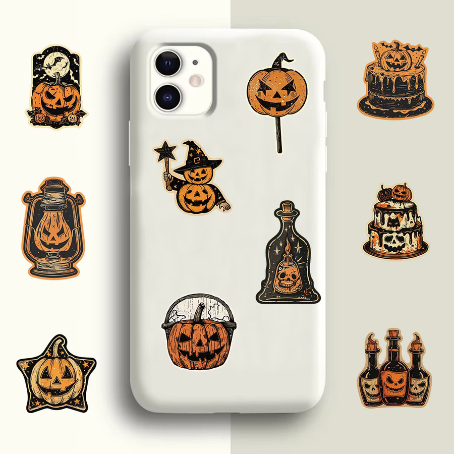 50 oder 100 Stück Retro Halloween Aufkleber mit erschreckenden Kürbis-Motiven in Multicolour für Laptop, Telefon und DIY-Projekte - Bild 3