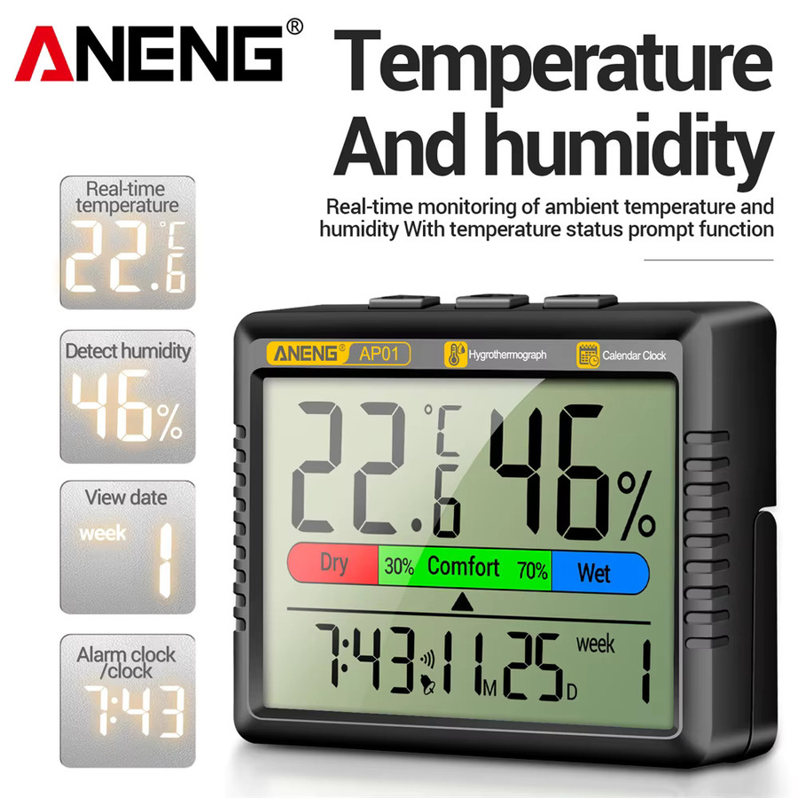ANENG AP01 Mini Digitales Thermometer und Hygrometer mit LCD Display zur Messung von Temperatur und Luftfeuchtigkeit in Schwarz oder Weiß - Bild 3